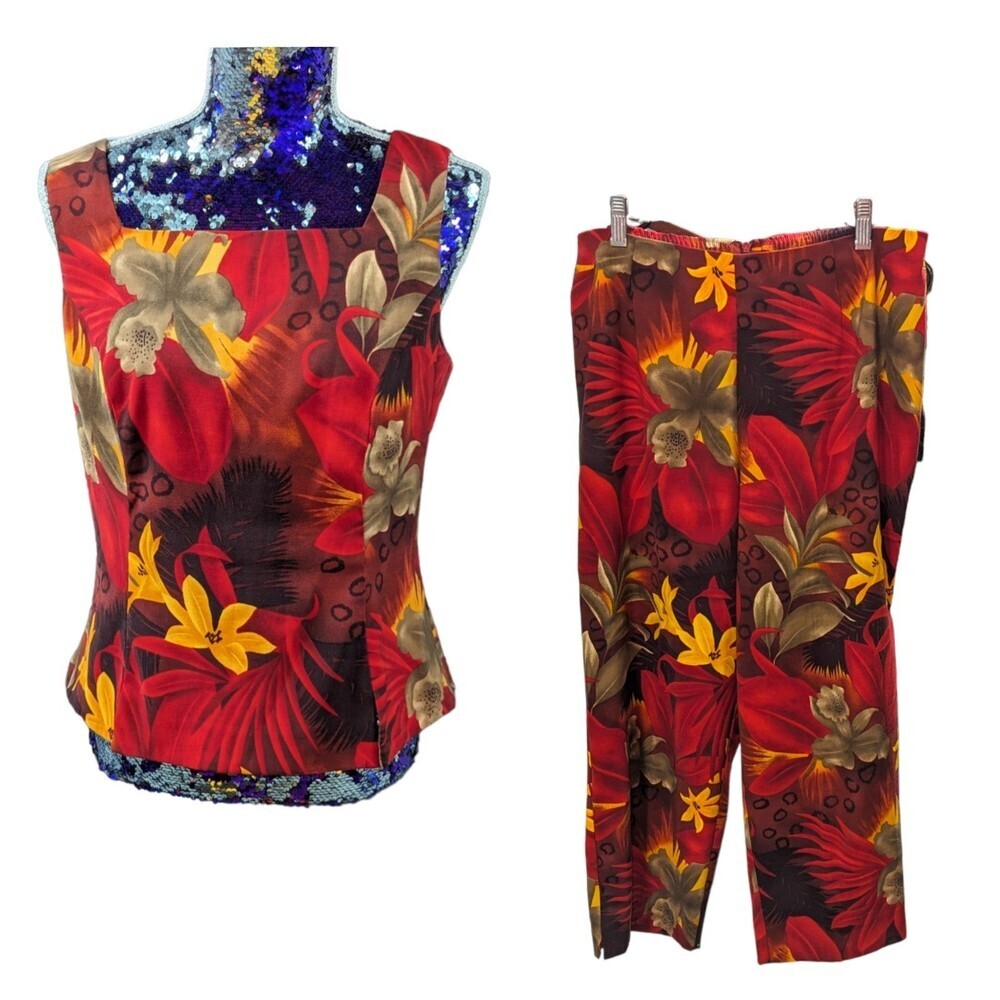 Dress barn Size 10 Multicolor Sleeveless Blouse & Cropped Pants‎ Set